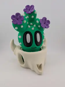 Bloblab Triple Bloom Cactus Skull Pot Edition 8.12 Inches Tall with Purple Flowers Removable Skull Pot and Expressive Eyes Durable PLA Plastic Collectible Figurine
