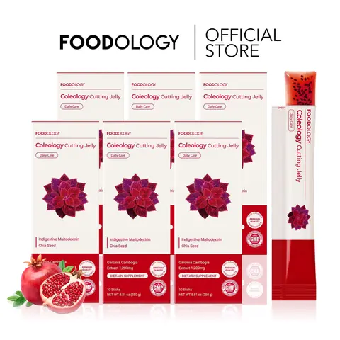 [FOODOLOGY] Coleology Cutting Jelly 60days - Garcinia Cambogia (HCA), Chia Seeds Collagen, Hyaluronic Acid, Pomegranate Flavored 8.81 oz /10 Sticks
