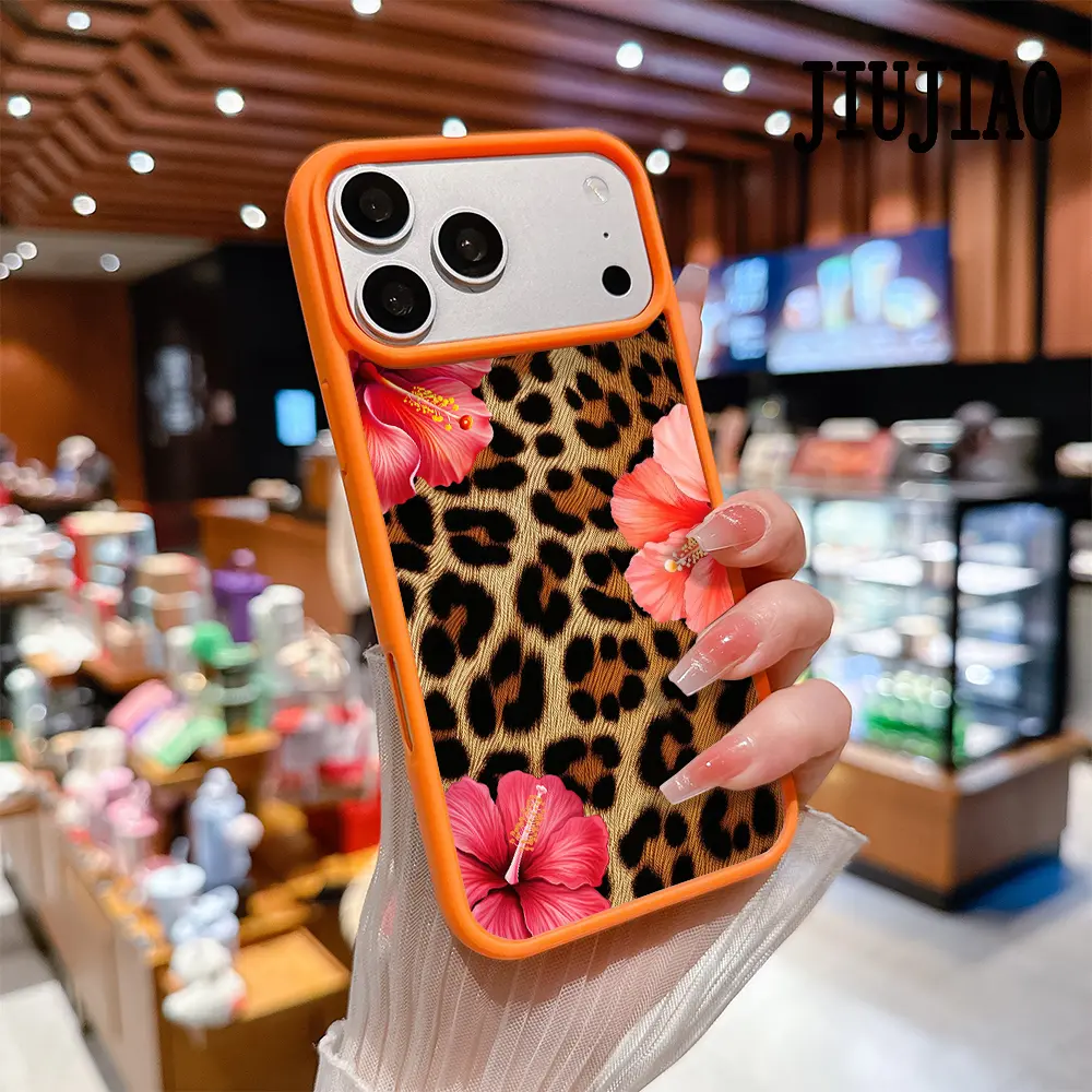 Leopard Print Lilies Aesthetic Customized TPU Smartphone Case for iPhone 11-17 Pro Max, Shockproof Non-Slip Silicone-Acrylic Cover, Wireless Charging Support, Protection Phone Accessory