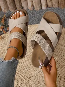 Women Retro Sporty Sandals Holiday Sandals Thick Wedge Sole Breathable Mesh Lightweight Comfortable Summer Walking Shoes Fashionable Design