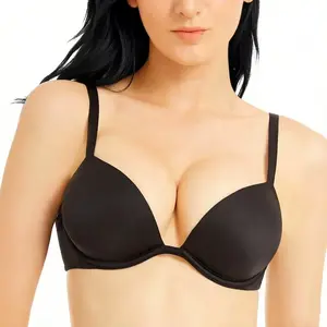 Deep V Push Up Padded T-shirt Bra Everyday Bras For Womenswear Outfit Enhancer Outdoorfun Low Plunge Breathable Mesh Classic Style