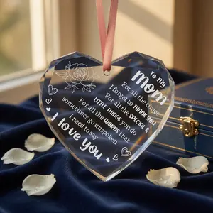 Crystal Glass Heart-shaped Family Keepsake, Holiday Decor Gift for Mom & Dad, Perfect Christmas Present for Parents