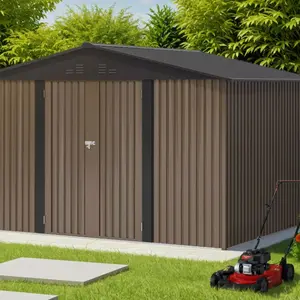 DWVO 10x8 FT Metal Outdoor Storage Shed 385 CuFT Garden Tools House w/ Doors & Vents