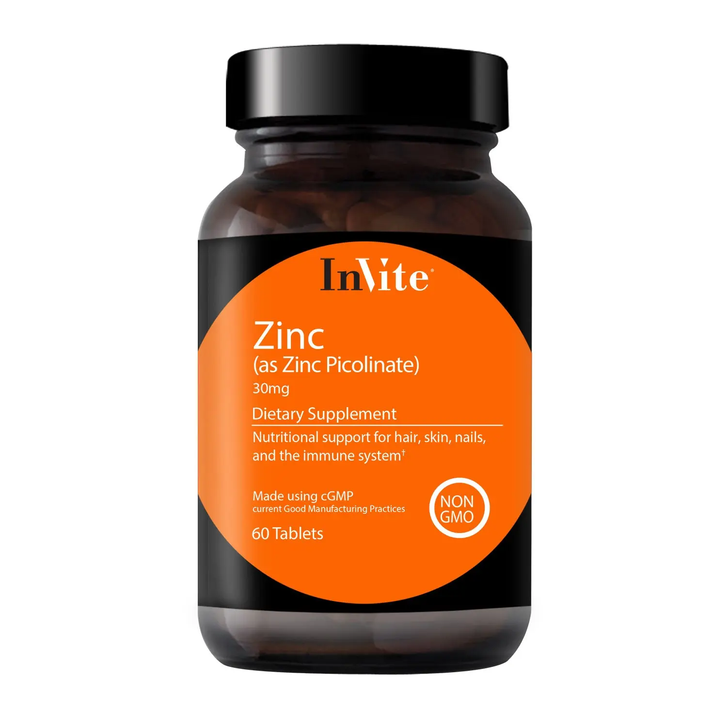 InvVite Zinc Picolinate 30mg - 60 Tablets for Immune Function, Protein Synthesis, and Tissue Health NonGMO