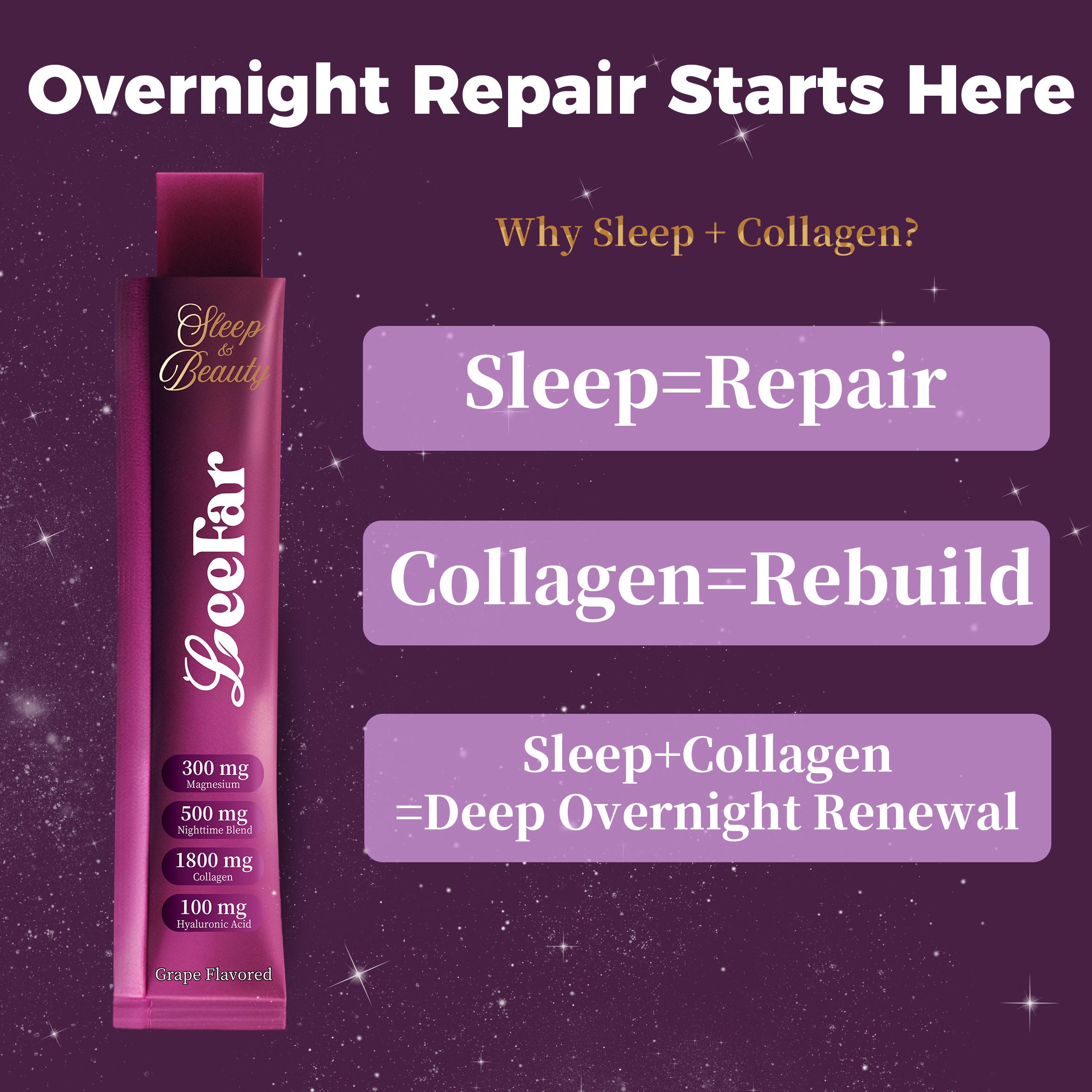 LeeFar Sleep & Beauty Collagen Jelly – 1800mg Bio-Peptides Collagen + Nighttime Blend | Magnesium Glycinate, L-Theanine, Hyaluronic Acid | Restful Sleep, Skin Elasticity & Hydration, Collagen Formation for Hair, Skin & Nails | Grape Flavor |15 Stick Packs