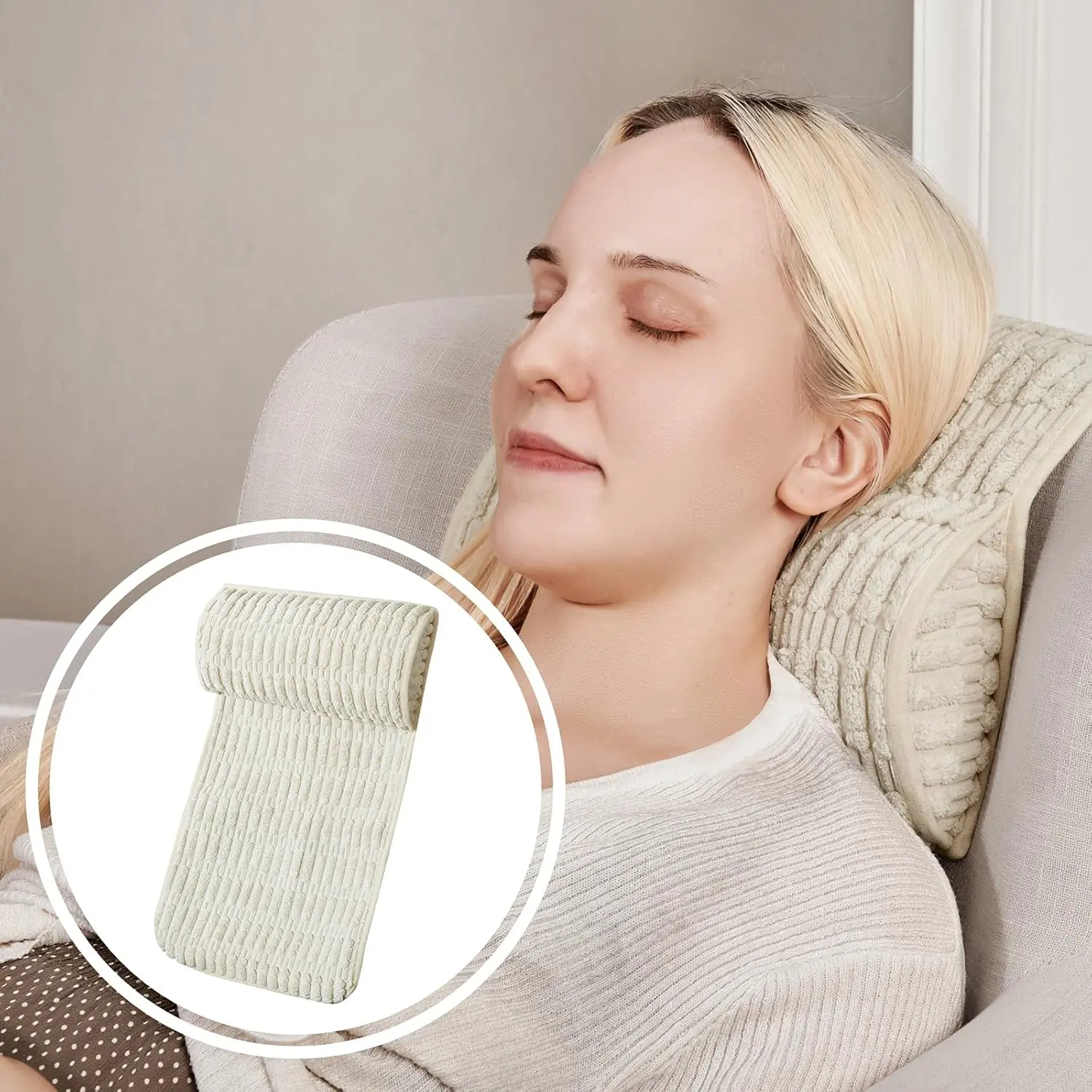 Compact Synthetic Headrest Memory Pillow - Machine Wash, Quick Dry, Breathable, Durable Support Cushion for Sofas, Office Chairs (Cream, 13" Wx5.5" Hx3" D, 1 Count)