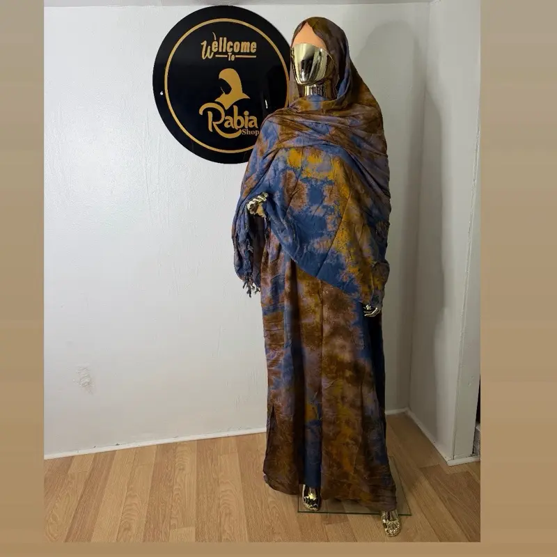 Karis Tie-Dye Baati Set Baac Yare & Garbasaar Shawl Handmade from 100% Rayon Non-Shrink Fabric 2-Piece Set picnic dresses ideas Dera with Hijab Somali Dress Summer Dress in Vibrant Yellow with Bold Black Floral Print for Stylish Comfort