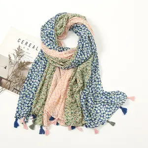3 Segments Ombre Polka Floral Tassel Viscose Shawl Scarf Lady High Quality Wrap Pashmina Stole Bufandas Muslim Hijab Caps