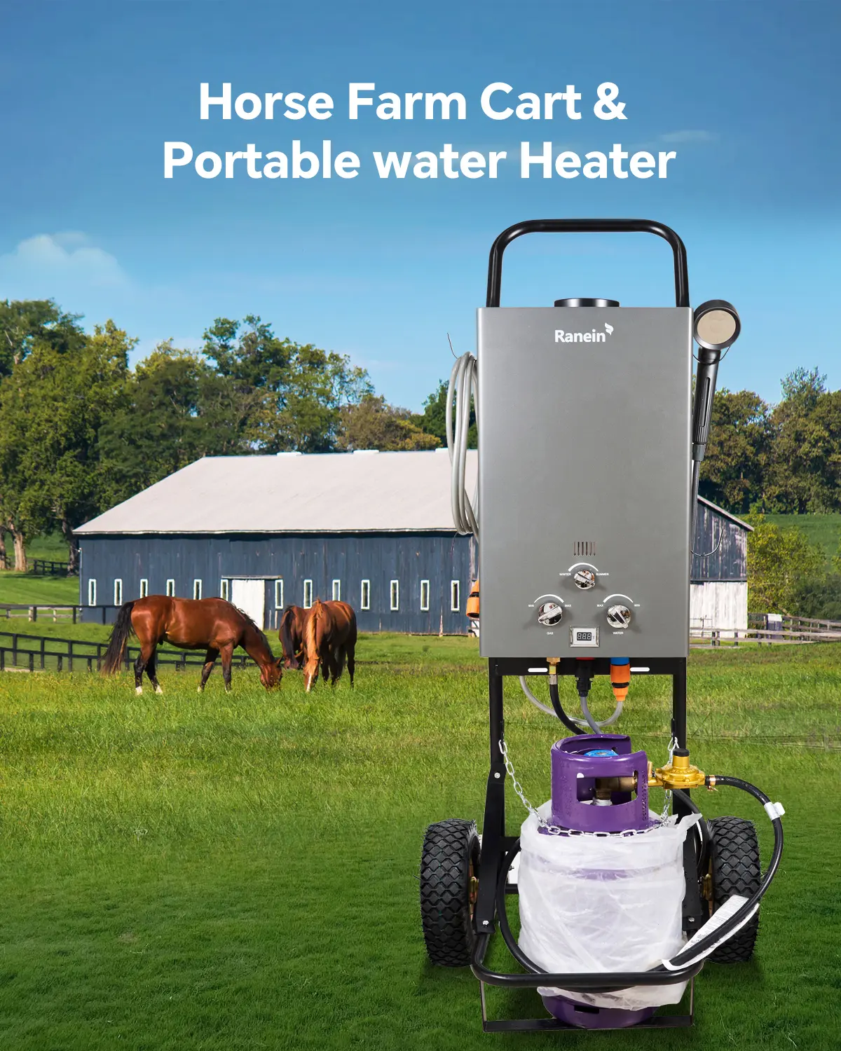 Dolly Hand Cart for Portable Tankless Water Heaters, Mobile Hot Water Washing Station, for Pet Grooming, Horse Stables, Hunting Camp & Camping