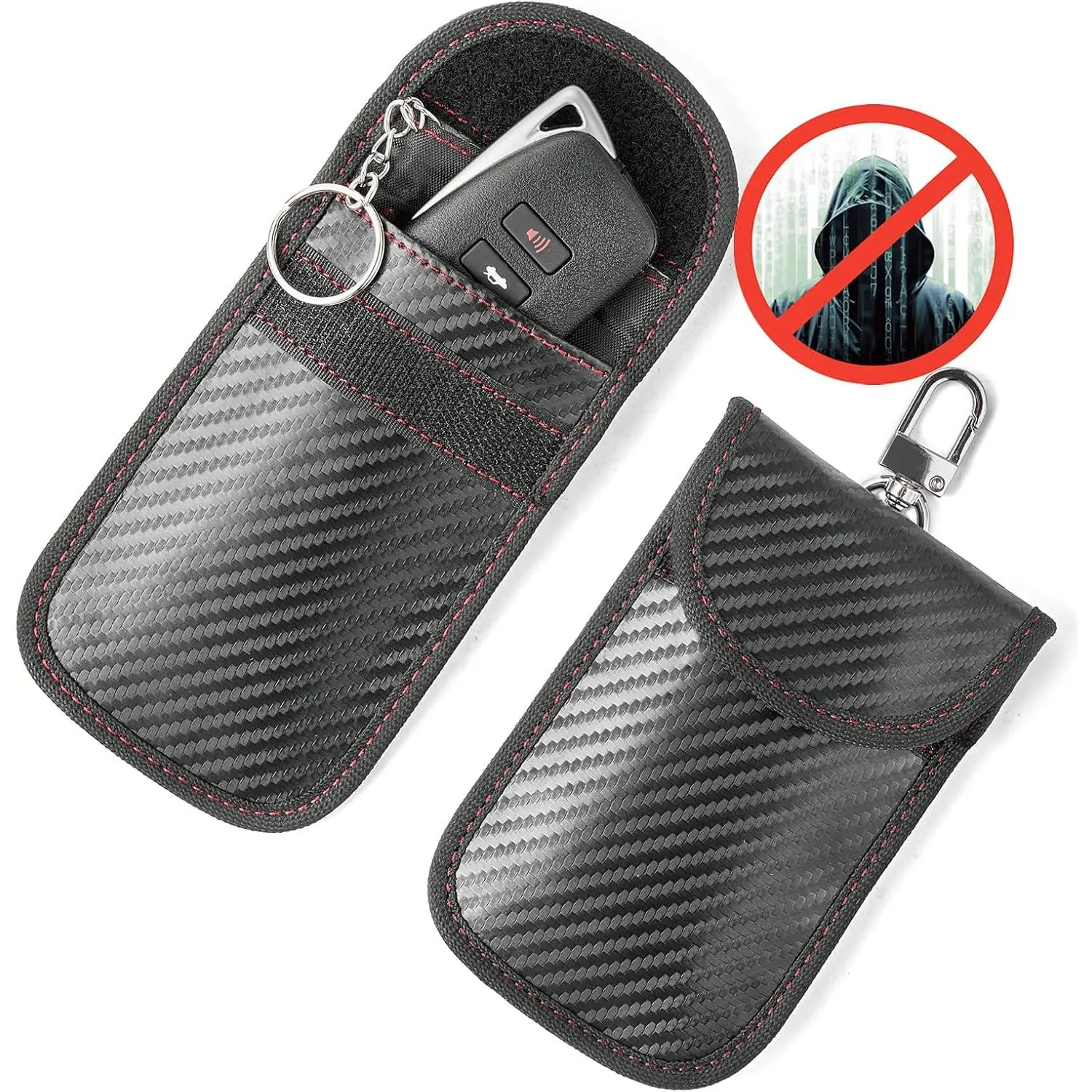 2-Pieces RFID Blocker Faraday Keychain Bags, Premium Signal Shielding Cases - Anti-Theft Protection Car Key Cases for Automotive Car Interior Accessories