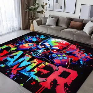 A Soft And Comfortable Skull Game Pattern Flannel Rug, Featuring a Fluorescent Area That Is Non-Slip And Washable, Suitable for Use As an Office Chair Mat, in Gaming Rooms, Bedrooms, Living Rooms, Outdoor Spaces, And As Entrance Decor