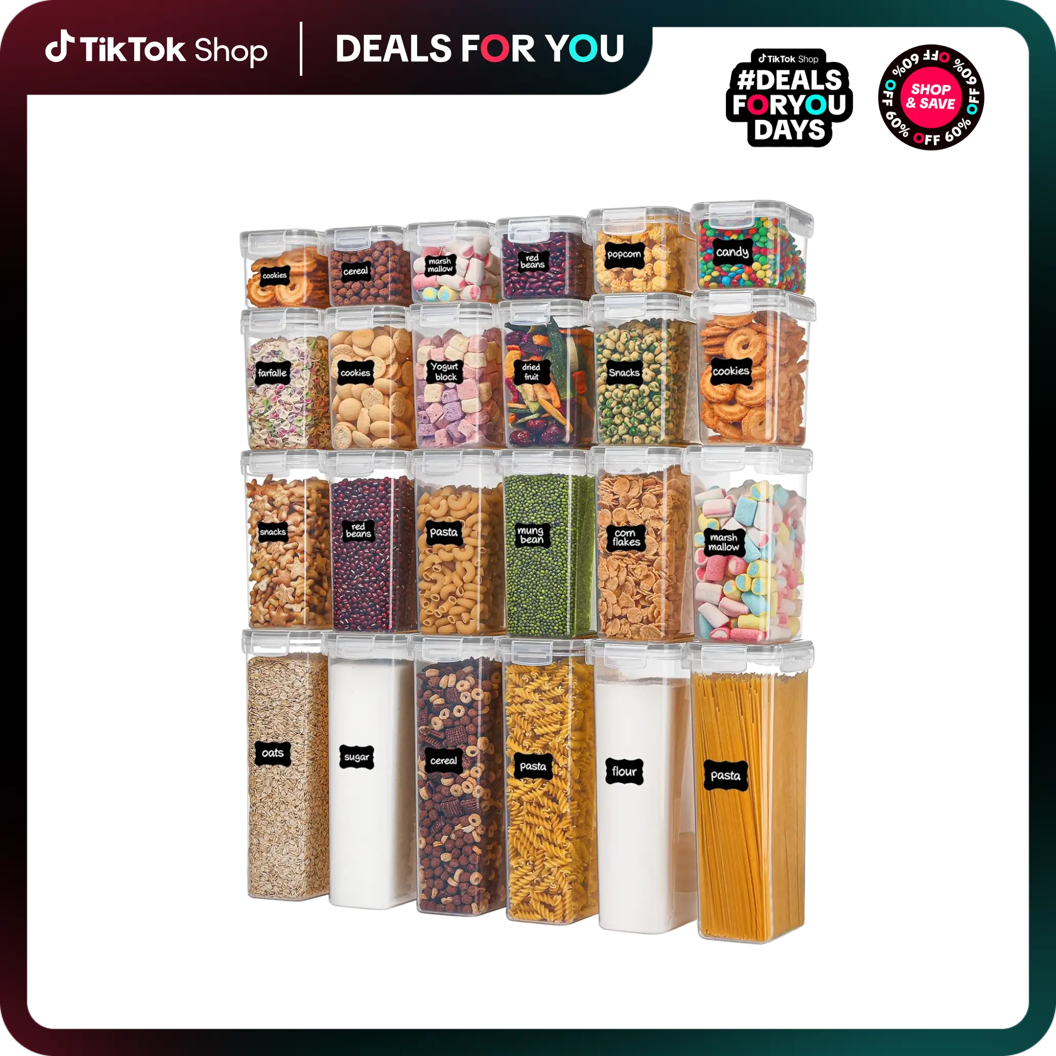 Vtopmart Airtight Food Storage Containers with Lids, 24 / 32 pcs Plastic Kitchen and Pantry Organization Canisters, BPA Free, Reusable Stackable #sm