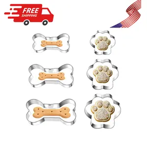 6 PCS Bone and Dog Footprints Cookie Cutters Set 3 Sizes