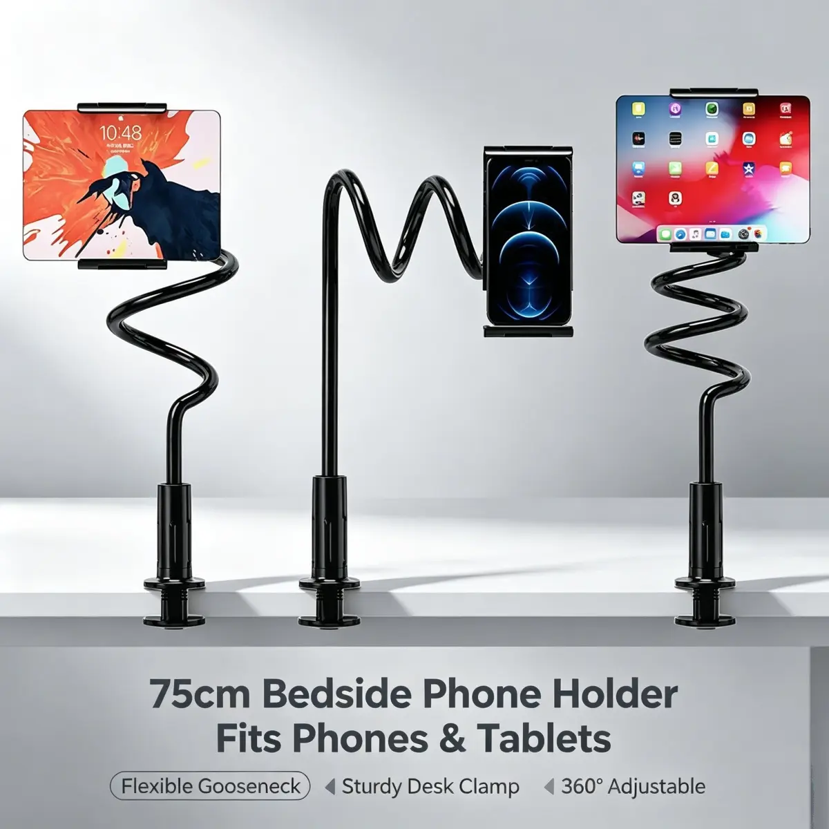Adjustable Desktop Phone & Tablet Holder Mount , 360° Rotatable Metal Cellphone Stand , Desk Smartphone Holder Flexible For Home Bedroom Office Use , Lazy Gooseneck Phone Accessories , Bracket For Most Mobile Phones Tablet For iPhone iPhone Samsung
