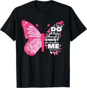 Philippians 4:13 Butterfly Christ Bible Verse Gift For Women T-Shirt Graphic tees Casual Cotton