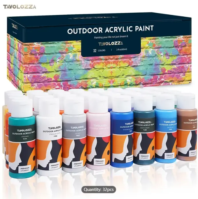 1set Outdoor Acrylic Paint Set, 32 Assorted (2oz/60ml) Colors, Non-toxic Pigment, Suitable For Canvas, Paper, Wood, Stone, Ceramics, Models, Etc Art Supplies