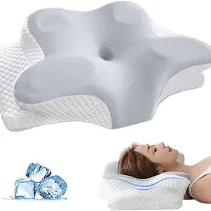 One memory foam butterfly-shaped neck pillow for relaxing the cervical spine, a sleep  pillow, bedding, neck pillow, memory foam neck pillow, upgraded ergonomic neck support pillow for back, side, and abdominal sleep.
