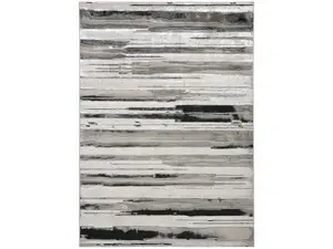 212 MAIN Modern Abstract Home Decor Area Rug, 4x6 ft Silver Gray & Black Machine-Woven Polyester Blend Rectangle Rug with Latex Backing for Indoor Use, Home Decor Rugs, Modern Abstract Rug