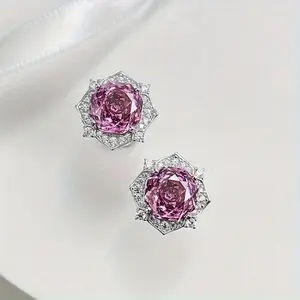 Flower Stud Earrings for Women, S925 Silver Earrings Stud, 2CT D color VVS1 Round Cut Rose Flower Earrings, Fine Jewelry Gifts for Women Men, Valentines day gifts for girlfriend wife mother 8mm/ pcs earring stack magnetic earrings