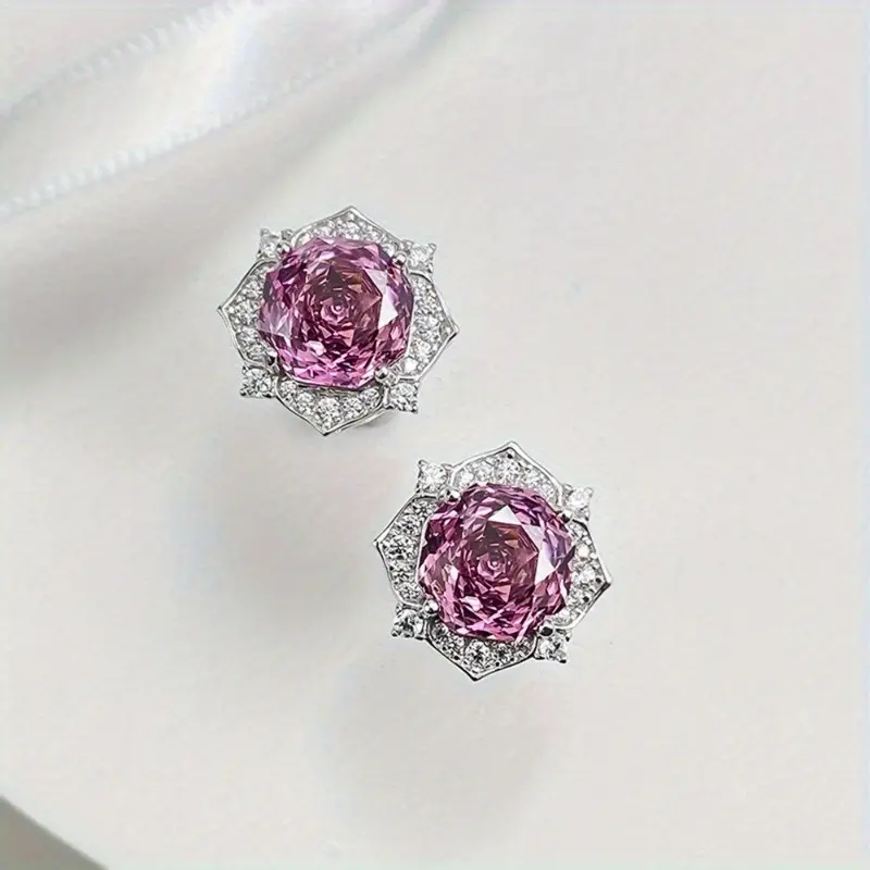 Flower Stud Earrings for Women, S925 Silver Earrings Stud, 2CT D color VVS1 Round Cut Rose Flower Earrings, Fine Jewelry Gifts for Women Men, Valentines day gifts for girlfriend wife mother 8mm/ pcs earring stack magnetic earrings