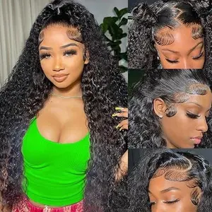 Anyweek Kinky Curly Wig Human Hair 13x6 HD Deep Wave Lace Frontal Curly Wigs Human Hair 200% Density Curly Lace Front Wig Pre Plcked Deep Wave Wigs with Baby Hair Natural Color