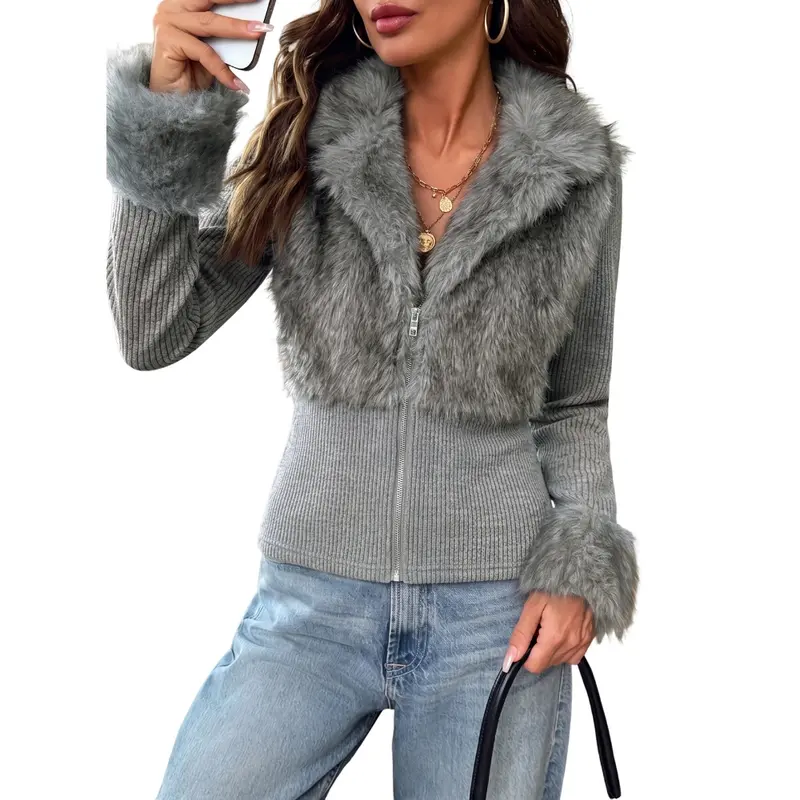 Dokotoo Women's Casual Fashionable Street Style Faux Leather Zip-Up Long Sleeve Raw Hem Jacket Autumn Clothing Fall Clothes
