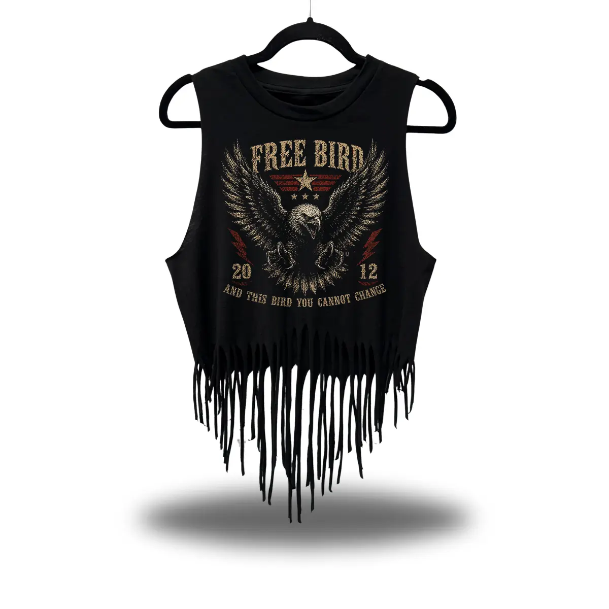 Women's FREE BIRD Western Fringe Crop Tank Top, Sleeveless Camisole Tank Top Shirts for Women's Clothes, Crop Tops For Women, Fringe Detail