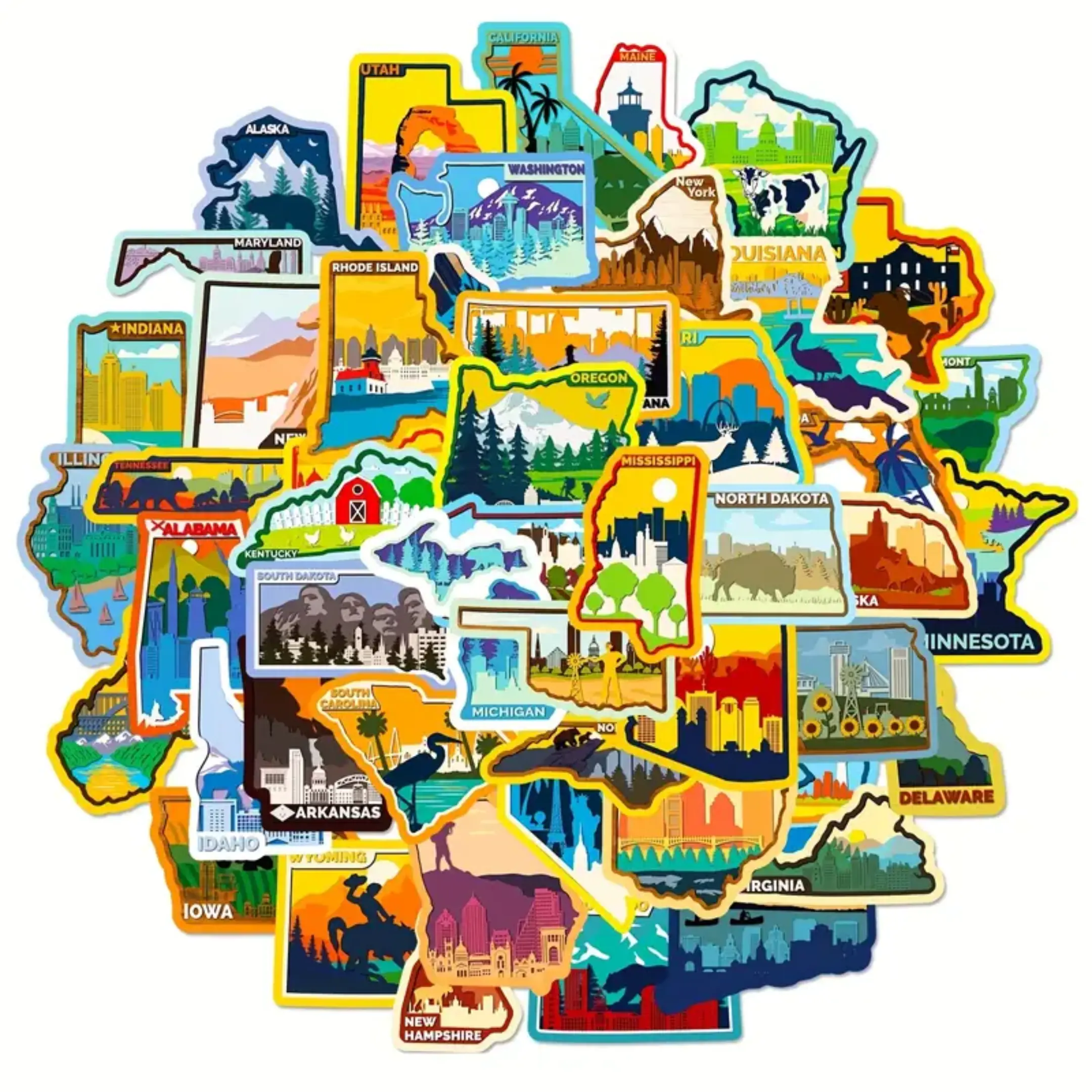 Pack of 50 USA States Travel Map Vinyl Stickers - Explore and Collect Memories