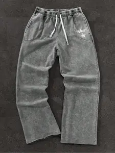 Men's Vintage Washed Straight Leg Sweatpants, Casual Street Drawstring Waist Trousers, Casual Streetwear Trousers for Daily Wear, Mens Bottoms for All Seasons, Menswear