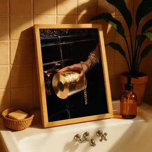 Luxury Bathroom Wall Art – Black Gold Fashion Print, Maximalist Decor, Chic Toilet Poster, Dopamine Afrocentric Bathroom Art