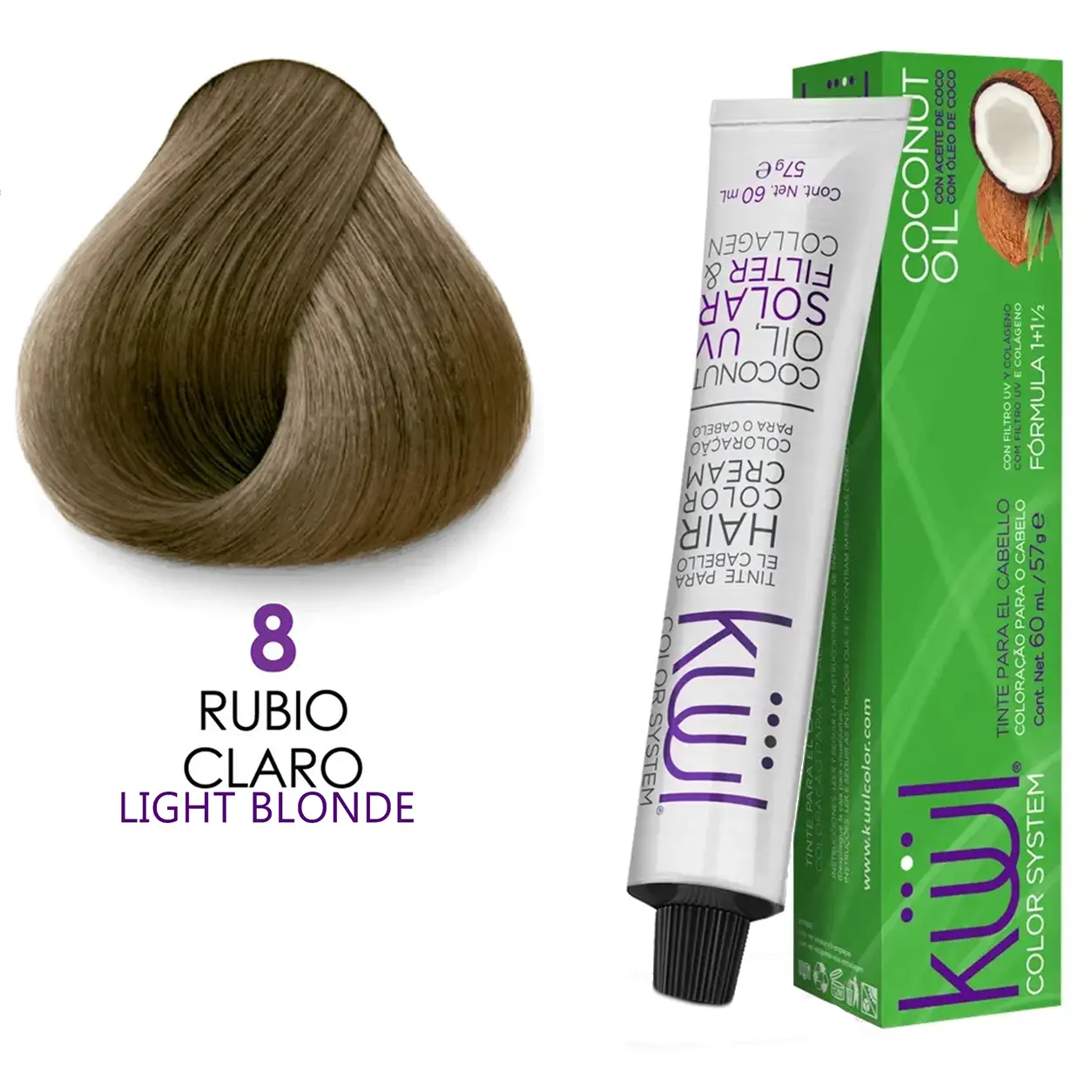 Kuul Color System [ 8 ] Rubio Claro | Light Blonde | Tinte Para El Cabello | Permanent Hair Dye | 3.04 fl oz / 90 ml