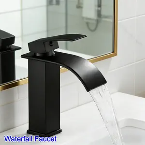Modern Matte/glossy Waterfall Bathroom Faucet, Single Handle Design, Fits One-Third Size Holes, Cold Hot Inlet Hose, G 1/2” Interface