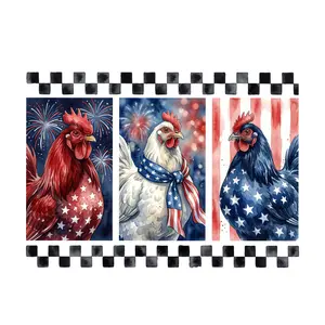 Patriotic Red, White and Blue Chickens Direct To Print Print, DTF Print, Ready To Press Print For T-Shirts