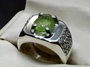 Natural Fresh Green Egyptian Peridot Sterling Silver 925 Handmade Men's Channel Set Ring