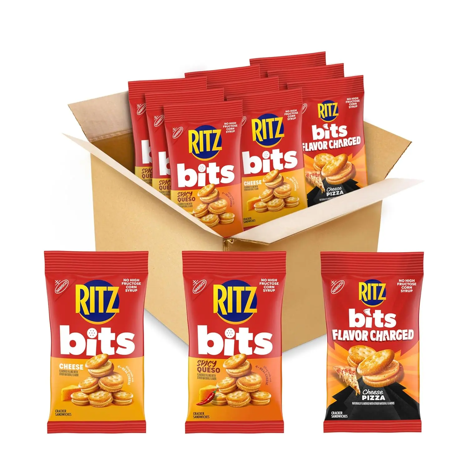 ​​RITZ Bits Flavor Charged Sandwich Crackers Variety Pack, Snacks for Kids and Adults, Lunch Snacks, 9-3 oz Bags​