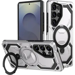 For Samsung Galaxy S25 Ultra Phone Case Compatible With Mag-Safe, Military Anti-Collision Phone Case And [Magnetic Invisible Ring Stand] Galaxy S24U Scratch Resistant Protective Cover (Silver)