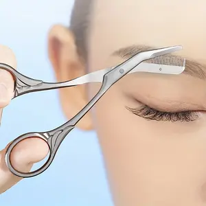Eyelash scissors+small brushes A total of 2 pieces Stainless Steel Eyebrow Scissors with Comb Attachment - Ambidextrous, Hypoallergenic Trimming Tool for Easy Brow Shaping and Grooming - Ideal for Men & Women Gifts and Stocking Stuffers