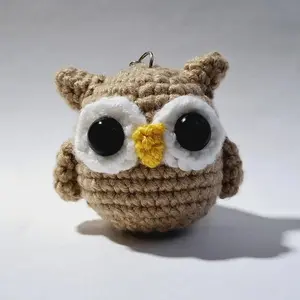 Loppy Puff - Owl Keychain Crochet, Mini Amigurumi Animal Keychain, Crochet Kids Bird Nursery Toy