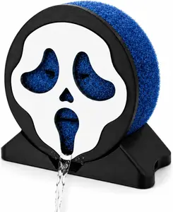 3D Printed Self-Draining Sponge Caddy, Spooky Ghost Mask Sponge Holder for Kitchen Sink,Horror Kitchen Decor, Halloween Goth Sink Organizer for Sponges and Scrubbers, Ghost Novelty Kitchen Gadget