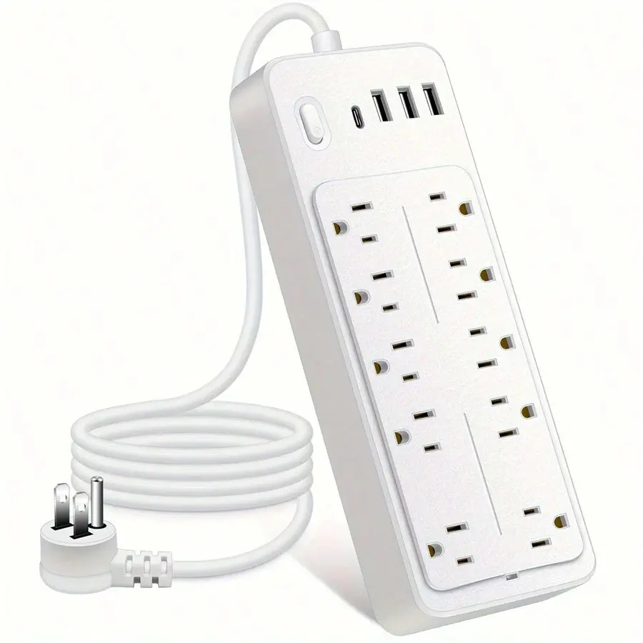 ETL Certified 14-In-1 Plastic Shell Power Strip for Gamers' Computers - 1700J Surge Protection, 10 Sockets, 4 USB Ports (1 Type-C), 16AWG 1625W/13A Flat Plug 20 ft Extension Cord, Overload-Safe Black & White Indoor/Gaming Furniture Accessory, Acce,,pocket