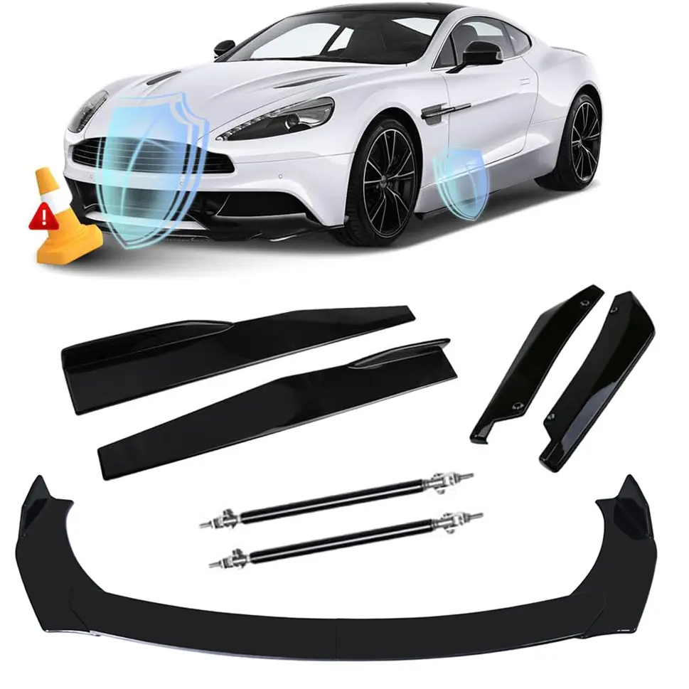 Car Front Bumper Lip Spoiler Diffuser Body Kits,Side Skirt Extension Rocker Panel Body Kit+ 14"/35CM,Support Strut Rods Kit Car Rear Bumper Lip fits for Corvette C7,Civic,Chevy Camaro, Honda Civic Mitsubishi Kia Infiniti Mercedes-Benz VW Golf MK5 MK6