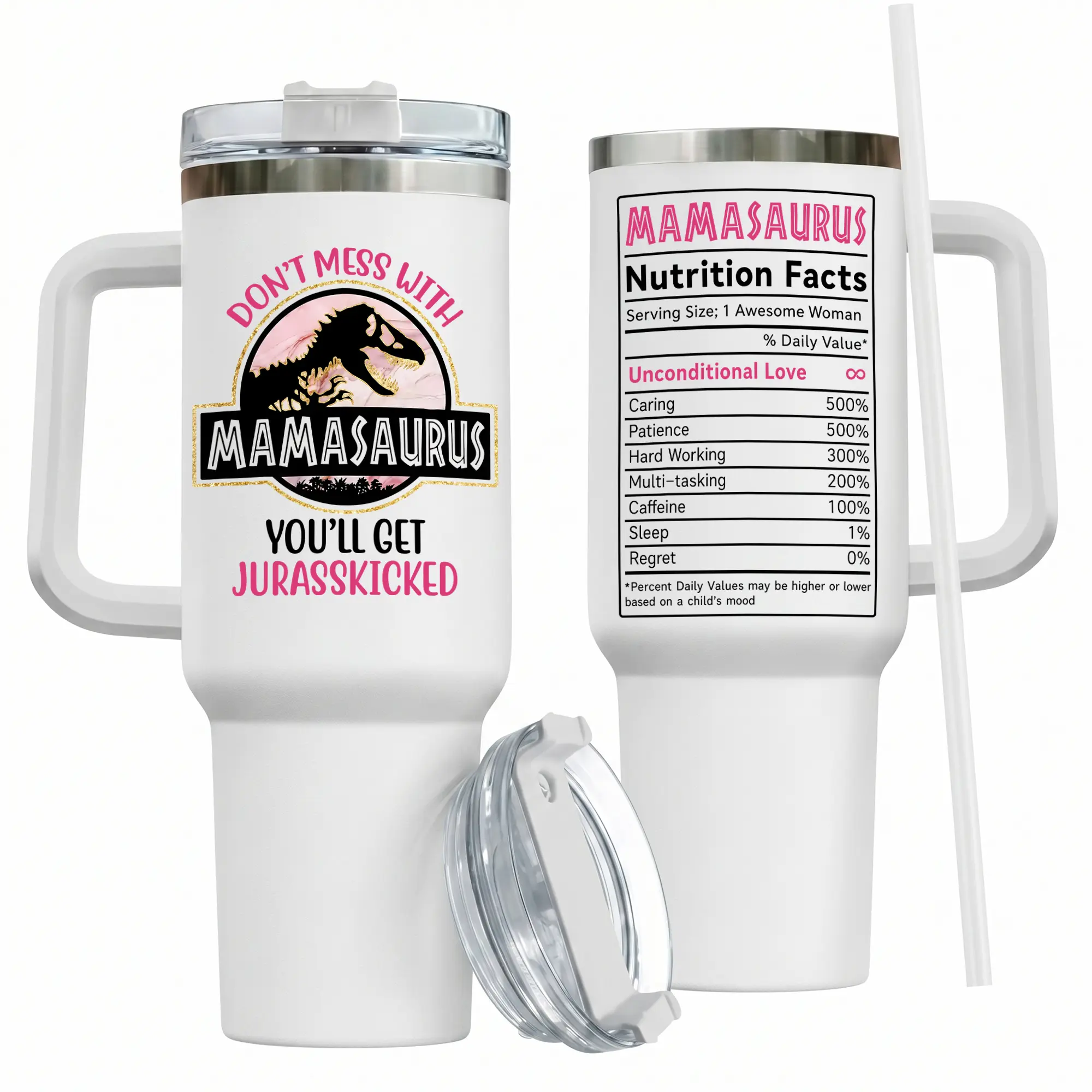 40oz Mom Tumbler with Handle Mamasaurus cup, Mom Gifts from Daughter/Son,Mama Birthday gifts, Mother's Day Gift for Mama， Best Mother In Law Gift,Mother Coffee cup Stainless Steel Travel Mugs