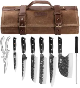 Xchief pro Chef Knife Set, Hand Forged Meat Boning Carving Cleaver Butcher Knife, High Carbon Steel Japan Nakiri Santoku Knife Set with Accessories for Kitchen, BBQ Camping Knives Set with Bag