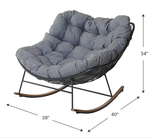 Outdoor Rocking Chair E-Coated Rocking Chair with Cushion Outdoor Rocker Recliner Chair for Patio Porch Garden Backyard Grey