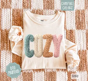 Faux Knit Cozy Comfort Colors Long Sleeve T-Shirt, Cute Women's Tee