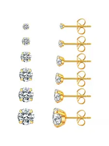 6-Piece Hypoallergenic Earrings Set for Girls: Stainless Steel Screw Back Studs with 3-8mm Cubic Zirconia in 4-Prong Setting, for Secure & Comfortable Daily Wear, Hypoallergenic Post Earrings
