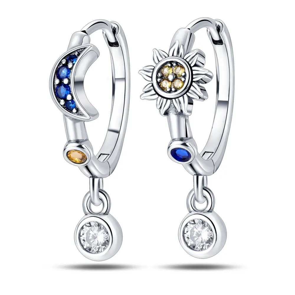 925 sterling silver new trend, sun and moon combination earrings, celestial design, asymmetrical earrings, beautiful gift earrings,