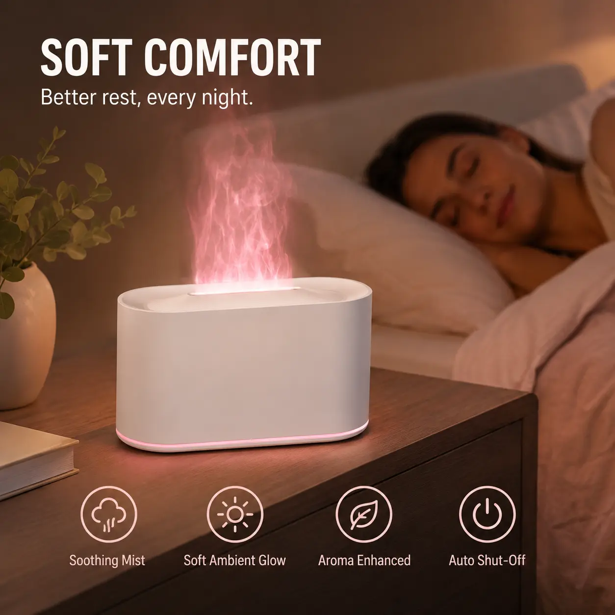 Flame Style Diffuser with LED Light, USB Powered Cool Mist Humidifier, Essential Oil Aroma Diffuser for Bedroom, Office, Desk and Home Decor