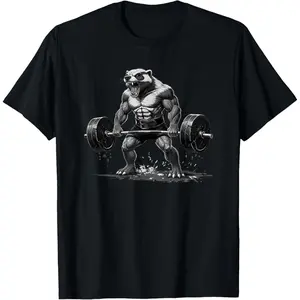 100% Cotton Printed Street-Style T-Shirt Cool Muscular Honey Badger Bodybuilder Fitness Power Gym T-Shirt