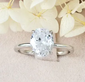 Janefashions 2.5ct Oval Cut Solitaire 925 Sterling Silver CZ Bridal Rings Wedding Engagement Ring S10451